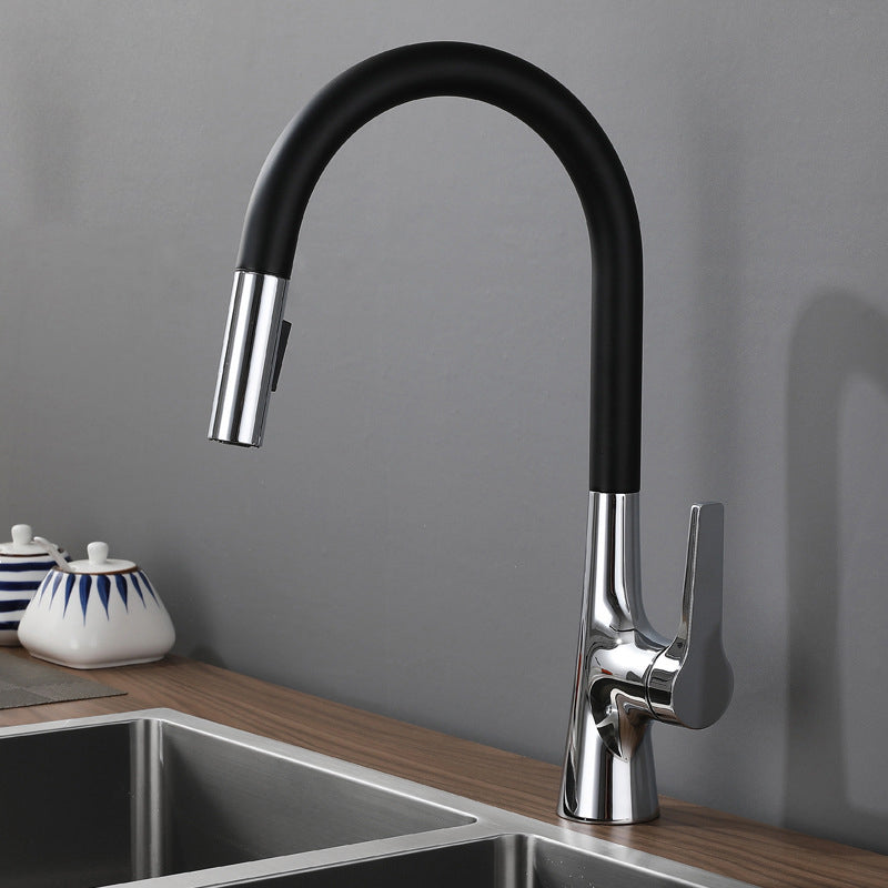 Modern Kitchen Sink Faucet Copper Single Handle High Arc Kitchen Faucet Silver-Black Clearhalo 'Home Improvement' 'home_improvement' 'home_improvement_kitchen_faucets' 'Kitchen Faucets' 'Kitchen Remodel & Kitchen Fixtures' 'Kitchen Sinks & Faucet Components' 'kitchen_faucets' 6298269