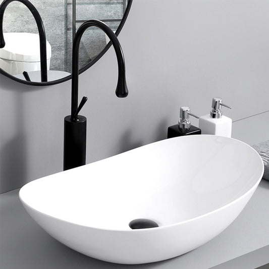 Contemporary Bathroom Sink with Single Faucet Hole Solid Color Oval-Shape Vessel Sink Clearhalo 'Bathroom Remodel & Bathroom Fixtures' 'Bathroom Sinks & Faucet Components' 'Bathroom Sinks' 'bathroom_sink' 'Home Improvement' 'home_improvement' 'home_improvement_bathroom_sink' 6298392