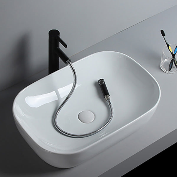 Modern Bathroom Sink Porcelain Solid Color Rectangular Vessel Sink with Pop-Up Drain Clearhalo 'Bathroom Remodel & Bathroom Fixtures' 'Bathroom Sinks & Faucet Components' 'Bathroom Sinks' 'bathroom_sink' 'Home Improvement' 'home_improvement' 'home_improvement_bathroom_sink' 6298466