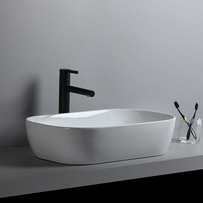 Modern Bathroom Sink Porcelain Solid Color Rectangular Vessel Sink with Pop-Up Drain Clearhalo 'Bathroom Remodel & Bathroom Fixtures' 'Bathroom Sinks & Faucet Components' 'Bathroom Sinks' 'bathroom_sink' 'Home Improvement' 'home_improvement' 'home_improvement_bathroom_sink' 6298469