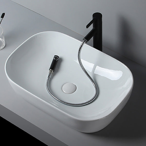 Modern Bathroom Sink Porcelain Solid Color Rectangular Vessel Sink with Pop-Up Drain Clearhalo 'Bathroom Remodel & Bathroom Fixtures' 'Bathroom Sinks & Faucet Components' 'Bathroom Sinks' 'bathroom_sink' 'Home Improvement' 'home_improvement' 'home_improvement_bathroom_sink' 6298475