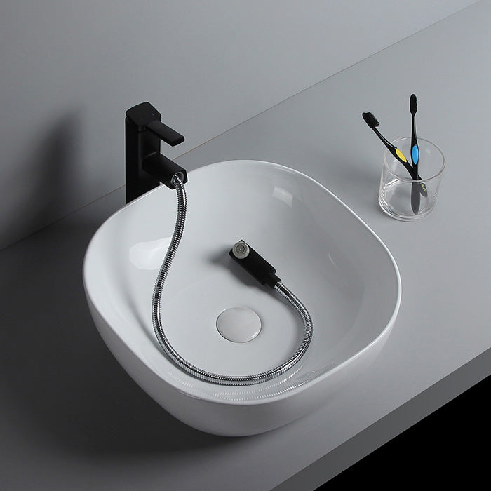 Modern Bathroom Sink Porcelain Solid Color Rectangular Vessel Sink with Pop-Up Drain Clearhalo 'Bathroom Remodel & Bathroom Fixtures' 'Bathroom Sinks & Faucet Components' 'Bathroom Sinks' 'bathroom_sink' 'Home Improvement' 'home_improvement' 'home_improvement_bathroom_sink' 6298478