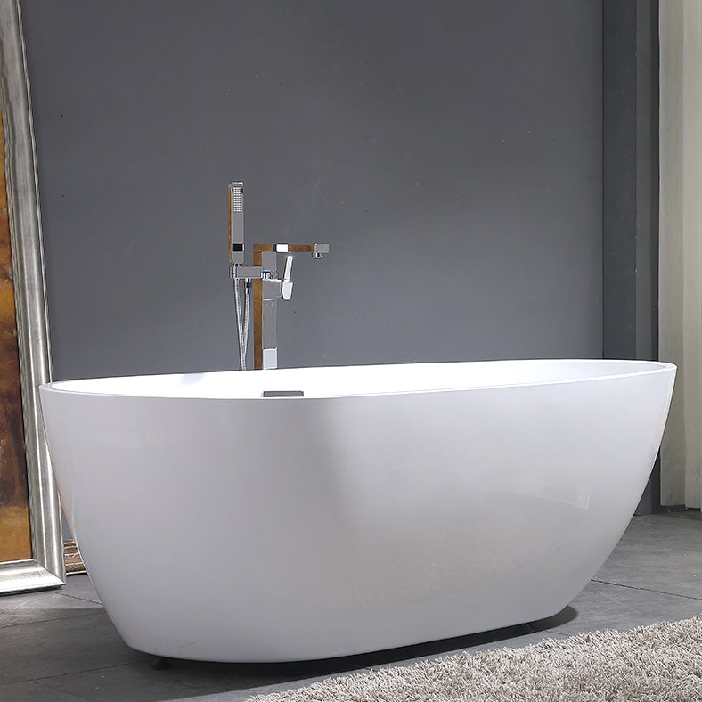 Freestanding Soaking Bathtub White Center Drain Acrylic Bath Tub 59"L x 31"W x 24"H Tub with Freestanding Tub Fillers Clearhalo 'Bathroom Remodel & Bathroom Fixtures' 'Bathtubs' 'Home Improvement' 'home_improvement' 'home_improvement_bathtubs' 'Showers & Bathtubs' 6310451