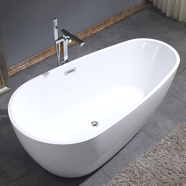 Freestanding Soaking Bathtub White Center Drain Acrylic Bath Tub Tub with Freestanding Tub Fillers Clearhalo 'Bathroom Remodel & Bathroom Fixtures' 'Bathtubs' 'Home Improvement' 'home_improvement' 'home_improvement_bathtubs' 'Showers & Bathtubs' 6310452