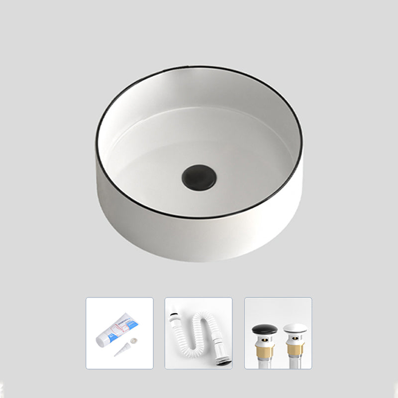 Modern Bathroom Sink Porcelain Pop-Up Drain Round Vessel Lavatory Sink Black/ White Sink Clearhalo 'Bathroom Remodel & Bathroom Fixtures' 'Bathroom Sinks & Faucet Components' 'Bathroom Sinks' 'bathroom_sink' 'Home Improvement' 'home_improvement' 'home_improvement_bathroom_sink' 6311828