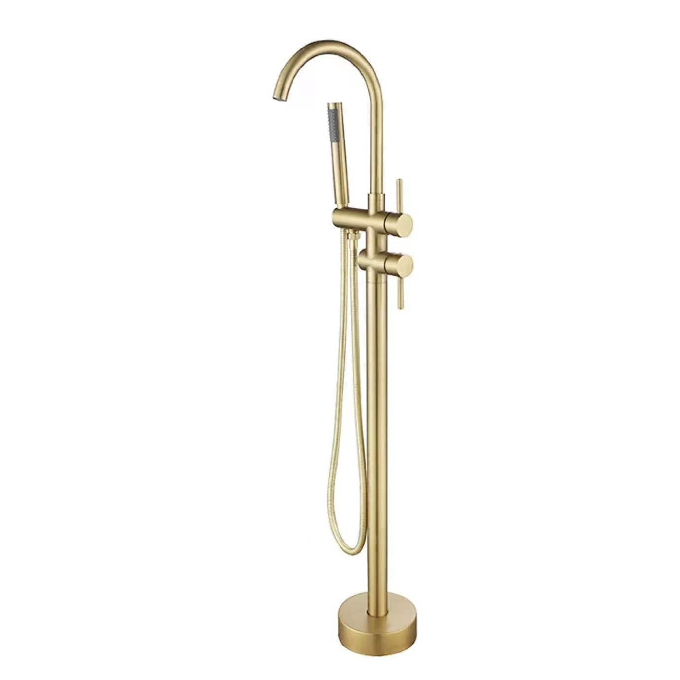 Modern Free Standing Tub Filler Faucet Copper Freestanding Tub Filler Trim Gold Round Clearhalo 'Bathroom Remodel & Bathroom Fixtures' 'Bathtub Faucets' 'bathtub_faucets' 'Home Improvement' 'home_improvement' 'home_improvement_bathtub_faucets' 6312015