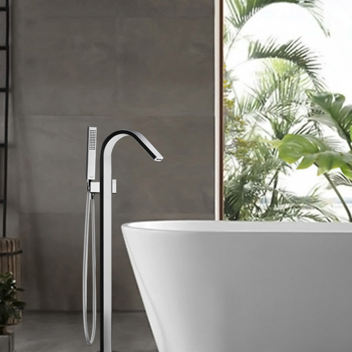 Modern Free Standing Tub Filler Faucet Copper Freestanding Tub Filler Trim Grey Square Clearhalo 'Bathroom Remodel & Bathroom Fixtures' 'Bathtub Faucets' 'bathtub_faucets' 'Home Improvement' 'home_improvement' 'home_improvement_bathtub_faucets' 6312017