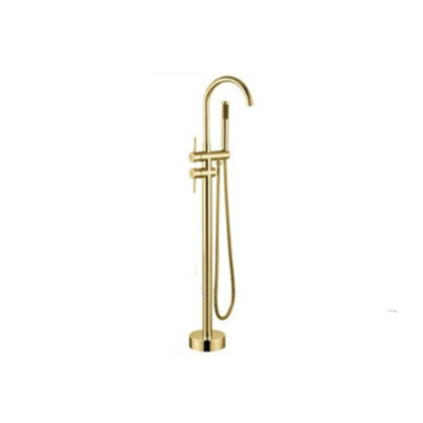 Modern Freestanding Tub Faucet Copper Floor Mounted Two Handle Freestanding Bathtub Faucet Gold Ground Clearhalo 'Bathroom Remodel & Bathroom Fixtures' 'Bathtub Faucets' 'bathtub_faucets' 'Home Improvement' 'home_improvement' 'home_improvement_bathtub_faucets' 6312043