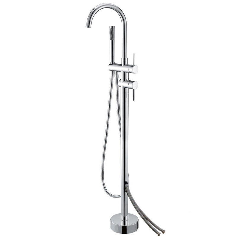 Modern Freestanding Tub Faucet Copper Floor Mounted Two Handle Freestanding Bathtub Faucet Chrome Wall Clearhalo 'Bathroom Remodel & Bathroom Fixtures' 'Bathtub Faucets' 'bathtub_faucets' 'Home Improvement' 'home_improvement' 'home_improvement_bathtub_faucets' 6312045
