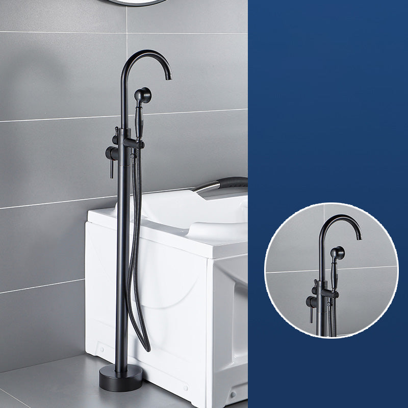 Modern Freestanding Tub Filler Trim Brass Floor Mounted Freestanding Bathtub Faucet Black Hand Shower Included Ground Clearhalo 'Bathroom Remodel & Bathroom Fixtures' 'Bathtub Faucets' 'bathtub_faucets' 'Home Improvement' 'home_improvement' 'home_improvement_bathtub_faucets' 6312055