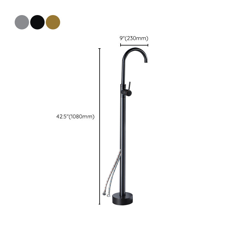 Modern Freestanding Tub Filler Trim Brass Floor Mounted Freestanding Bathtub Faucet Clearhalo 'Bathroom Remodel & Bathroom Fixtures' 'Bathtub Faucets' 'bathtub_faucets' 'Home Improvement' 'home_improvement' 'home_improvement_bathtub_faucets' 6312086