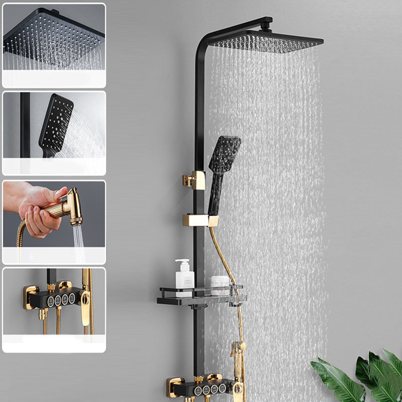 Modern Shower System Slide Bar Handheld Shower Head Wall Mounted Shower Set Black-Gold 4 Thermostatic Clearhalo 'Bathroom Remodel & Bathroom Fixtures' 'Home Improvement' 'home_improvement' 'home_improvement_shower_faucets' 'Shower Faucets & Systems' 'shower_faucets' 'Showers & Bathtubs Plumbing' 'Showers & Bathtubs' 6312093