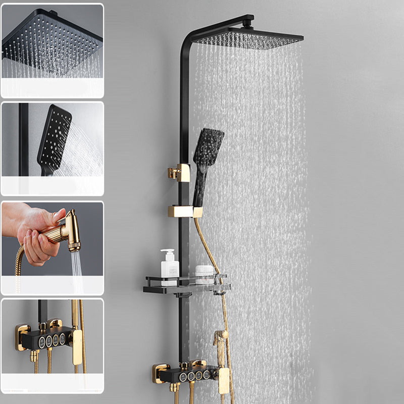 Modern Shower System Slide Bar Handheld Shower Head Wall Mounted Shower Set Black-Gold 4 Temperature Control Clearhalo 'Bathroom Remodel & Bathroom Fixtures' 'Home Improvement' 'home_improvement' 'home_improvement_shower_faucets' 'Shower Faucets & Systems' 'shower_faucets' 'Showers & Bathtubs Plumbing' 'Showers & Bathtubs' 6312095