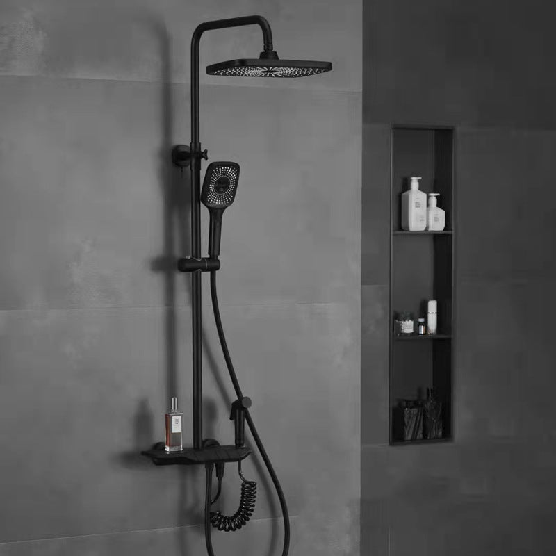 Wall Mounted Shower Metal Shower Faucet Arm Shower System with Slide Bar Black Temperature Control Digital Display Not Included Clearhalo 'Bathroom Remodel & Bathroom Fixtures' 'Home Improvement' 'home_improvement' 'home_improvement_shower_faucets' 'Shower Faucets & Systems' 'shower_faucets' 'Showers & Bathtubs Plumbing' 'Showers & Bathtubs' 6312158