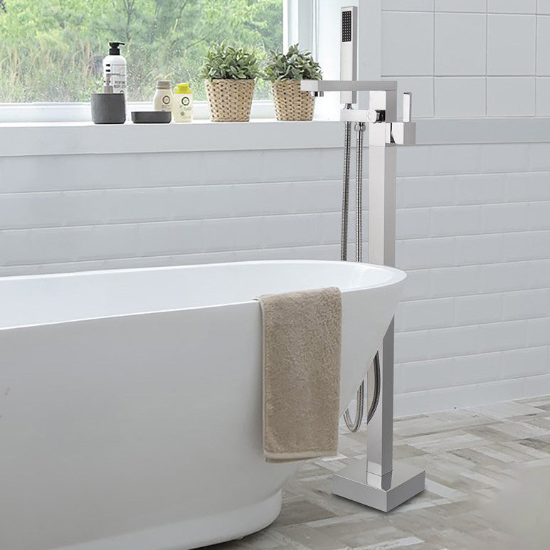 Modern Freestanding Tub Filler Trim Copper Floor Mounted Freestanding Bathtub Faucet Chrome Flat Clearhalo 'Bathroom Remodel & Bathroom Fixtures' 'Bathtub Faucets' 'bathtub_faucets' 'Home Improvement' 'home_improvement' 'home_improvement_bathtub_faucets' 6321134