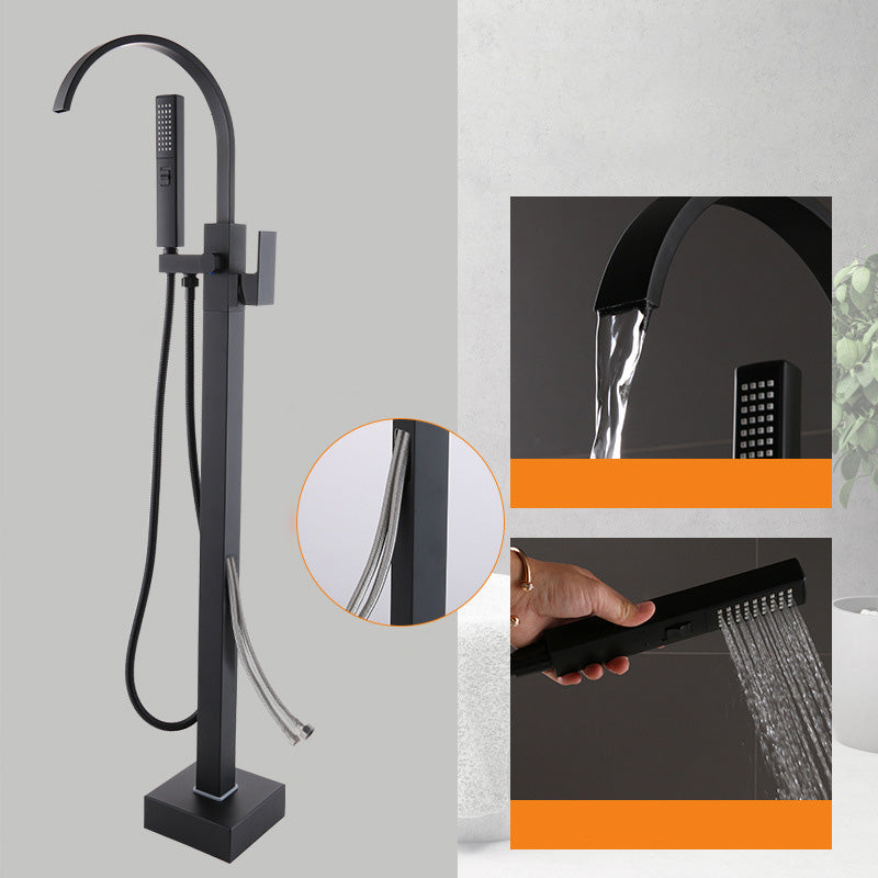 Modern Freestanding Tub Filler Trim Copper Floor Mounted Freestanding Bathtub Faucet Black Curved Wall Clearhalo 'Bathroom Remodel & Bathroom Fixtures' 'Bathtub Faucets' 'bathtub_faucets' 'Home Improvement' 'home_improvement' 'home_improvement_bathtub_faucets' 6321136