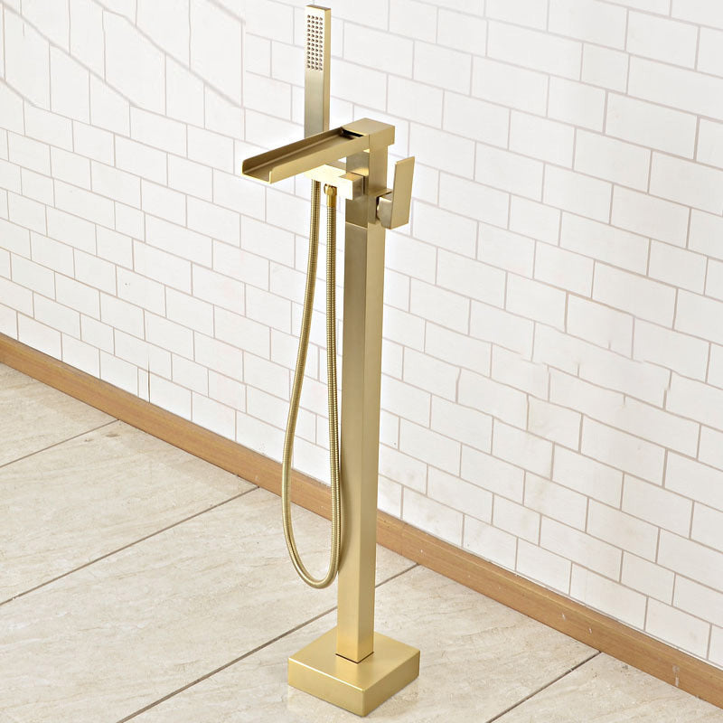 Modern Freestanding Tub Filler Trim Copper Floor Mounted Freestanding Bathtub Faucet Clearhalo 'Bathroom Remodel & Bathroom Fixtures' 'Bathtub Faucets' 'bathtub_faucets' 'Home Improvement' 'home_improvement' 'home_improvement_bathtub_faucets' 6321137