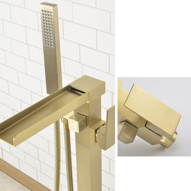 Modern Freestanding Tub Filler Trim Copper Floor Mounted Freestanding Bathtub Faucet Clearhalo 'Bathroom Remodel & Bathroom Fixtures' 'Bathtub Faucets' 'bathtub_faucets' 'Home Improvement' 'home_improvement' 'home_improvement_bathtub_faucets' 6321146