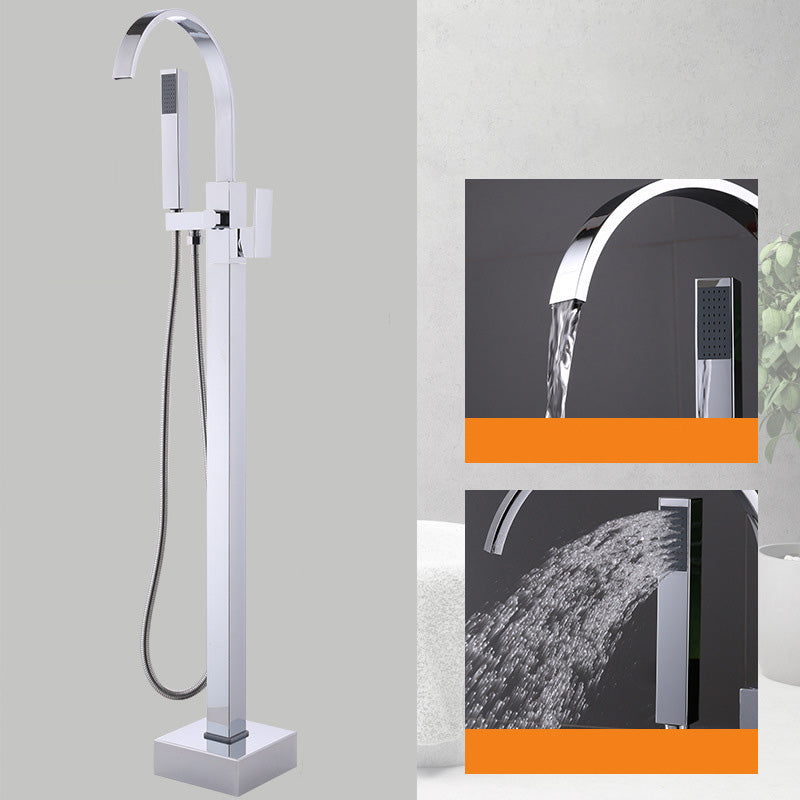 Modern Freestanding Tub Filler Trim Copper Floor Mounted Freestanding Bathtub Faucet Chrome Curved Ground Clearhalo 'Bathroom Remodel & Bathroom Fixtures' 'Bathtub Faucets' 'bathtub_faucets' 'Home Improvement' 'home_improvement' 'home_improvement_bathtub_faucets' 6321149