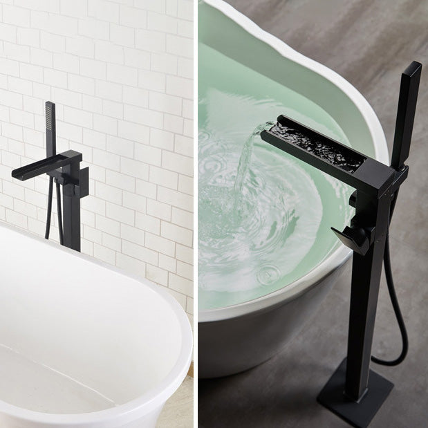 Modern Freestanding Tub Filler Trim Copper Floor Mounted Freestanding Bathtub Faucet Clearhalo 'Bathroom Remodel & Bathroom Fixtures' 'Bathtub Faucets' 'bathtub_faucets' 'Home Improvement' 'home_improvement' 'home_improvement_bathtub_faucets' 6321151