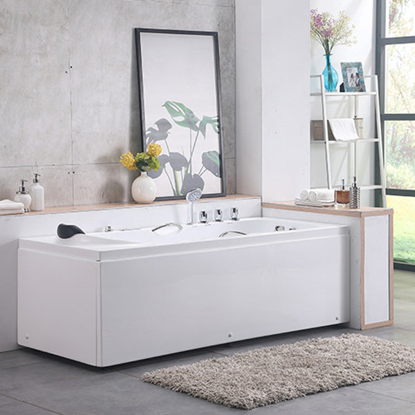 Modern Acrylic Rectangular Bathroom Bathtub with Drain White Tub 59.1"L x 29.9"W x 23.6"H Massage & Thermostat Tub with Silver 5-Piece Set Clearhalo 'Bathroom Remodel & Bathroom Fixtures' 'Bathtubs' 'Home Improvement' 'home_improvement' 'home_improvement_bathtubs' 'Showers & Bathtubs' 6323132