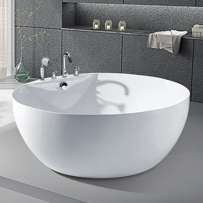 Modern Freestanding Round Bathtub Center Drain Bathroom White Tub 53"L x 53"W x 23"H Tub with Silver 5-Piece Set Clearhalo 'Bathroom Remodel & Bathroom Fixtures' 'Bathtubs' 'Home Improvement' 'home_improvement' 'home_improvement_bathtubs' 'Showers & Bathtubs' 6323152