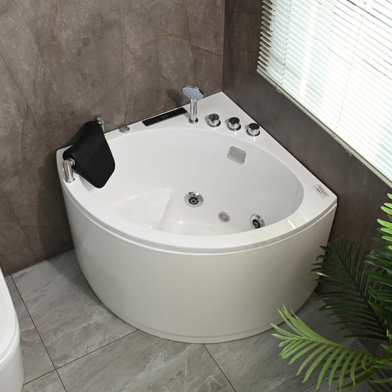 Bathroom Modern Corner Bathtub with Drain and Overflow Trim Bath Tub Massage & Thermostat & Chromatherapy Tub with Silver 5-Piece Set Clearhalo 'Bathroom Remodel & Bathroom Fixtures' 'Bathtubs' 'Home Improvement' 'home_improvement' 'home_improvement_bathtubs' 'Showers & Bathtubs' 6323273