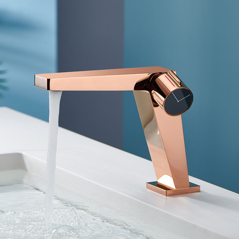 Modern Bathroom Vessel Faucet Brass Knob Handle Low Arc Lavatory Faucet Rose Gold Clearhalo 'Bathroom Remodel & Bathroom Fixtures' 'Bathroom Sink Faucets' 'Bathroom Sinks & Faucet Components' 'bathroom_sink_faucets' 'Home Improvement' 'home_improvement' 'home_improvement_bathroom_sink_faucets' 6327556