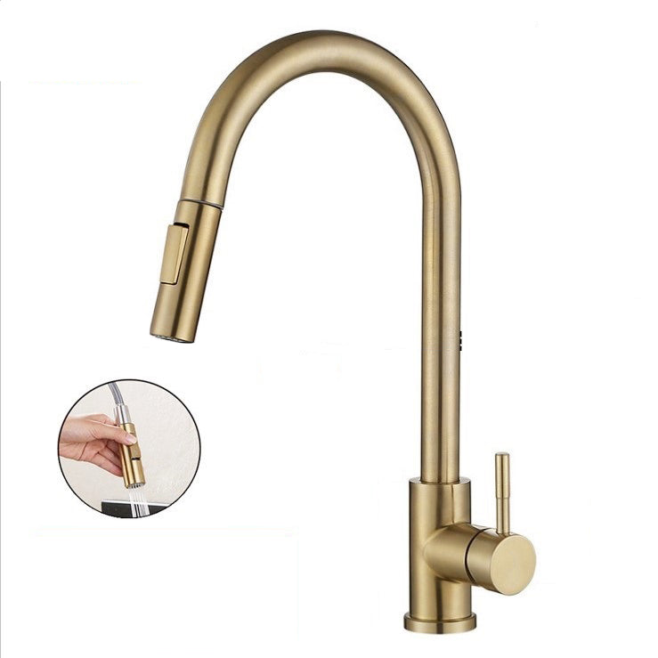 Modern Bridge Kitchen Faucet 304 Stainless Steel Pull Out Faucet Swivel Spout Pot Filler Gold Clearhalo 'Home Improvement' 'home_improvement' 'home_improvement_kitchen_faucets' 'Kitchen Faucets' 'Kitchen Remodel & Kitchen Fixtures' 'Kitchen Sinks & Faucet Components' 'kitchen_faucets' 6327567