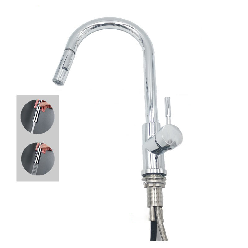 Modern Bridge Kitchen Faucet 304 Stainless Steel Pull Out Faucet Swivel Spout Pot Filler Chrome Clearhalo 'Home Improvement' 'home_improvement' 'home_improvement_kitchen_faucets' 'Kitchen Faucets' 'Kitchen Remodel & Kitchen Fixtures' 'Kitchen Sinks & Faucet Components' 'kitchen_faucets' 6327569