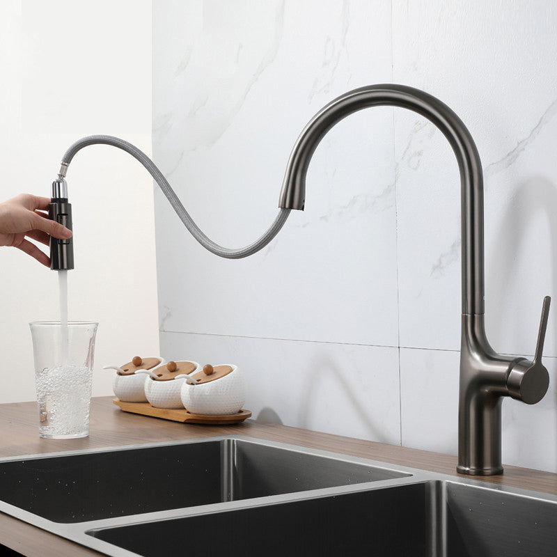 Modern Style Kitchen Faucet Copper Single Handle High Arc Kitchen Faucet Silver/Gray Clearhalo 'Home Improvement' 'home_improvement' 'home_improvement_kitchen_faucets' 'Kitchen Faucets' 'Kitchen Remodel & Kitchen Fixtures' 'Kitchen Sinks & Faucet Components' 'kitchen_faucets' 6327577
