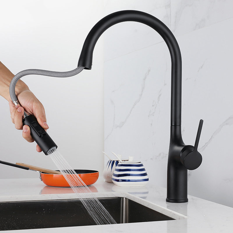 Modern Style Kitchen Faucet Copper Single Handle High Arc Kitchen Faucet Black Clearhalo 'Home Improvement' 'home_improvement' 'home_improvement_kitchen_faucets' 'Kitchen Faucets' 'Kitchen Remodel & Kitchen Fixtures' 'Kitchen Sinks & Faucet Components' 'kitchen_faucets' 6327580