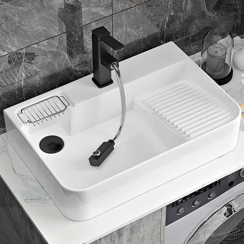 Contemporary Bathroom Sink Porcelain Solid Color Rectangular Vessel Sink with Pop-Up Drain Clearhalo 'Bathroom Remodel & Bathroom Fixtures' 'Bathroom Sinks & Faucet Components' 'Bathroom Sinks' 'bathroom_sink' 'Home Improvement' 'home_improvement' 'home_improvement_bathroom_sink' 6327908