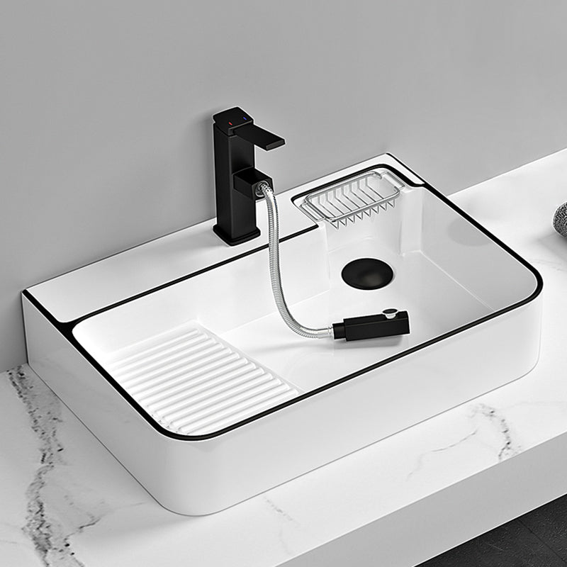 Contemporary Bathroom Sink Porcelain Solid Color Rectangular Vessel Sink with Pop-Up Drain Clearhalo 'Bathroom Remodel & Bathroom Fixtures' 'Bathroom Sinks & Faucet Components' 'Bathroom Sinks' 'bathroom_sink' 'Home Improvement' 'home_improvement' 'home_improvement_bathroom_sink' 6327927