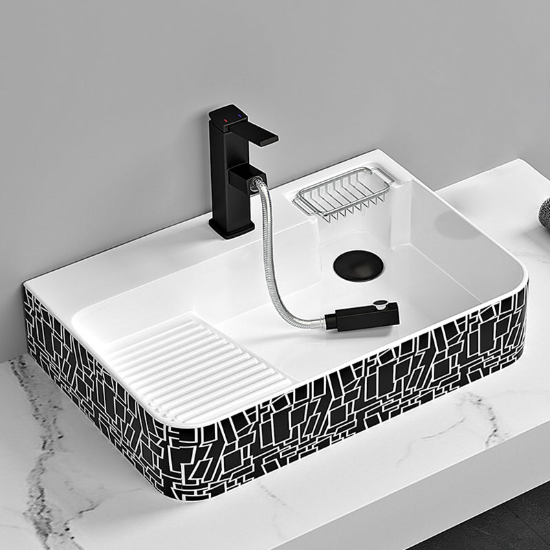 Contemporary Bathroom Sink Porcelain Solid Color Rectangular Vessel Sink with Pop-Up Drain Clearhalo 'Bathroom Remodel & Bathroom Fixtures' 'Bathroom Sinks & Faucet Components' 'Bathroom Sinks' 'bathroom_sink' 'Home Improvement' 'home_improvement' 'home_improvement_bathroom_sink' 6327929