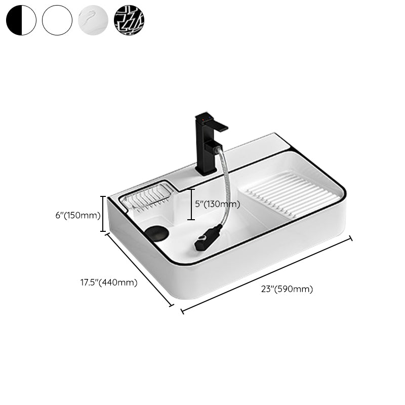 Contemporary Bathroom Sink Porcelain Solid Color Rectangular Vessel Sink with Pop-Up Drain Clearhalo 'Bathroom Remodel & Bathroom Fixtures' 'Bathroom Sinks & Faucet Components' 'Bathroom Sinks' 'bathroom_sink' 'Home Improvement' 'home_improvement' 'home_improvement_bathroom_sink' 6327938