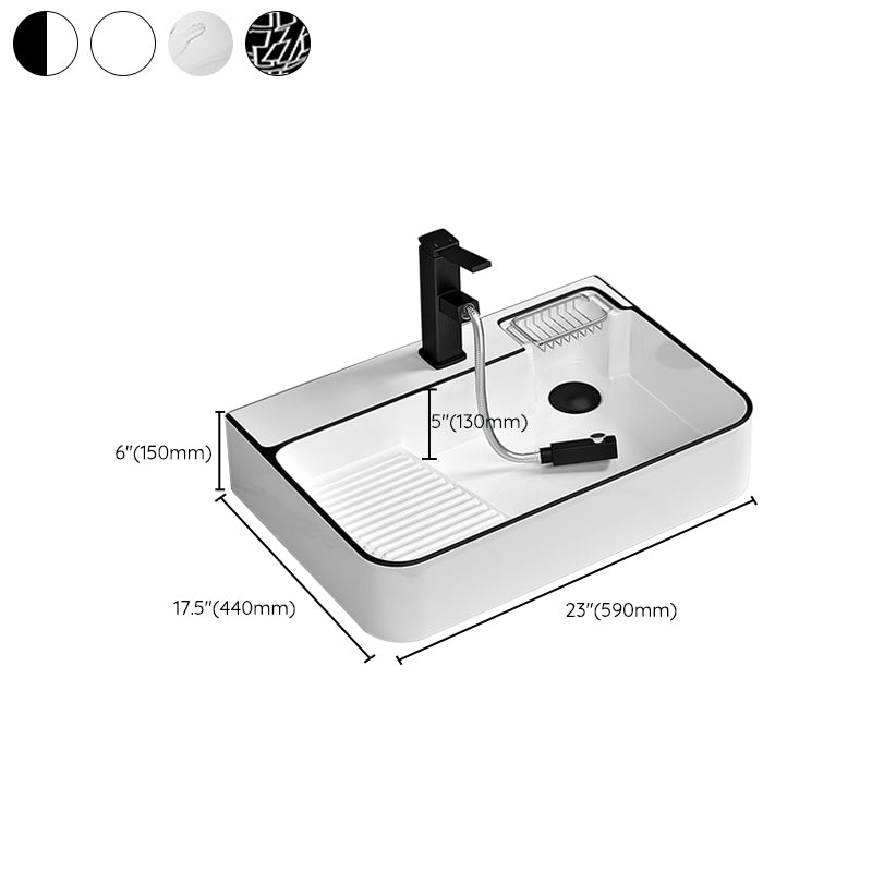 Contemporary Bathroom Sink Porcelain Solid Color Rectangular Vessel Sink with Pop-Up Drain Clearhalo 'Bathroom Remodel & Bathroom Fixtures' 'Bathroom Sinks & Faucet Components' 'Bathroom Sinks' 'bathroom_sink' 'Home Improvement' 'home_improvement' 'home_improvement_bathroom_sink' 6327939