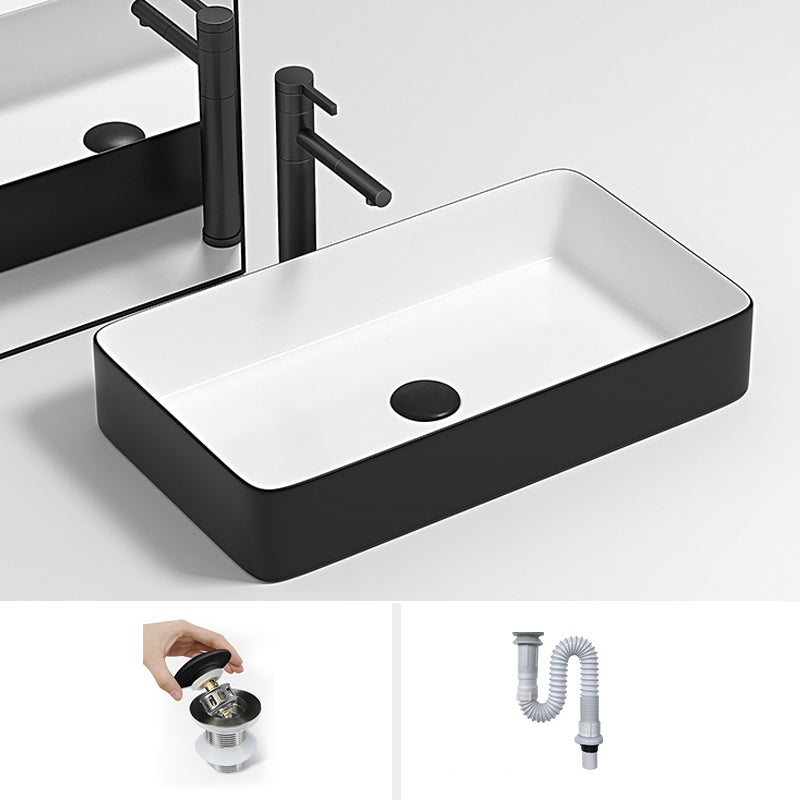 Modern Bathroom Sink Pop-Up Drain Porcelain Round Vessel Lavatory Sink Black White 24"L x 14"W x 4"H Sink Clearhalo 'Bathroom Remodel & Bathroom Fixtures' 'Bathroom Sinks & Faucet Components' 'Bathroom Sinks' 'bathroom_sink' 'Home Improvement' 'home_improvement' 'home_improvement_bathroom_sink' 6327956