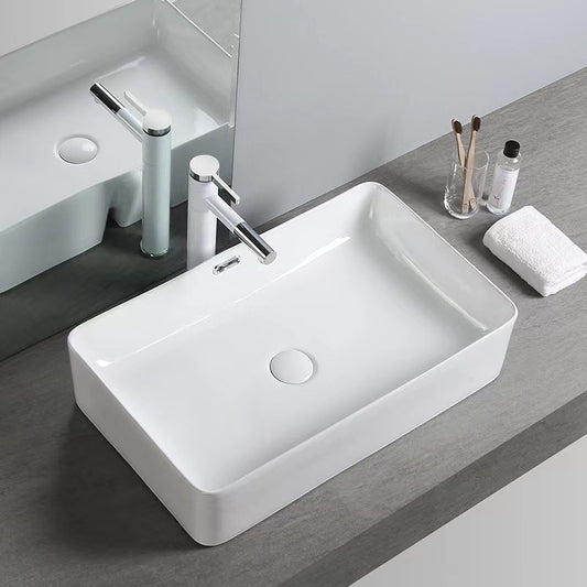 Modern Bathroom Sink Porcelain Rectangular with Pop-Up Drain and Overflow Vessel Sink Clearhalo 'Bathroom Remodel & Bathroom Fixtures' 'Bathroom Sinks & Faucet Components' 'Bathroom Sinks' 'bathroom_sink' 'Home Improvement' 'home_improvement' 'home_improvement_bathroom_sink' 6328024