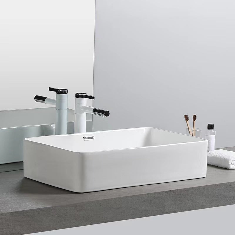 Modern Bathroom Sink Porcelain Rectangular with Pop-Up Drain and Overflow Vessel Sink Clearhalo 'Bathroom Remodel & Bathroom Fixtures' 'Bathroom Sinks & Faucet Components' 'Bathroom Sinks' 'bathroom_sink' 'Home Improvement' 'home_improvement' 'home_improvement_bathroom_sink' 6328026