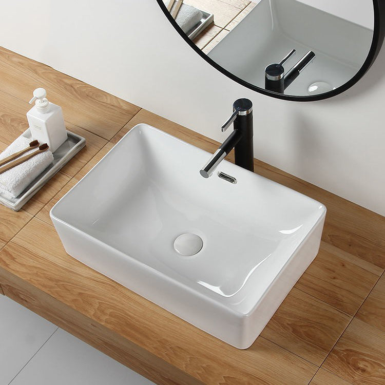 Modern Bathroom Sink Porcelain Rectangular with Pop-Up Drain and Overflow Vessel Sink Clearhalo 'Bathroom Remodel & Bathroom Fixtures' 'Bathroom Sinks & Faucet Components' 'Bathroom Sinks' 'bathroom_sink' 'Home Improvement' 'home_improvement' 'home_improvement_bathroom_sink' 6328028