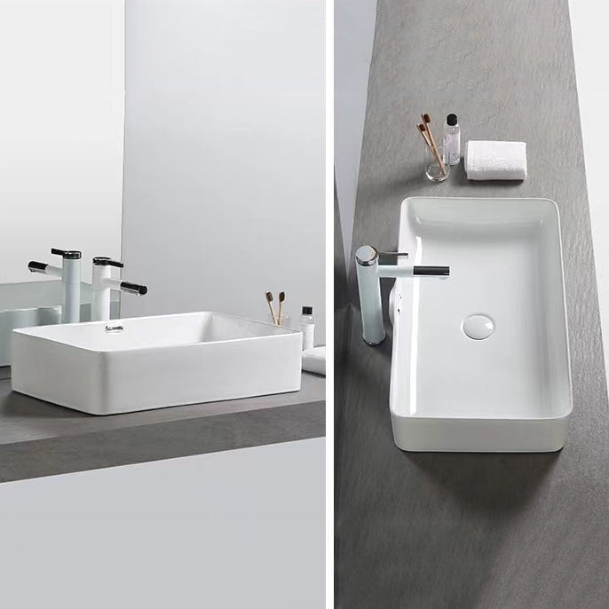 Modern Bathroom Sink Porcelain Rectangular with Pop-Up Drain and Overflow Vessel Sink Clearhalo 'Bathroom Remodel & Bathroom Fixtures' 'Bathroom Sinks & Faucet Components' 'Bathroom Sinks' 'bathroom_sink' 'Home Improvement' 'home_improvement' 'home_improvement_bathroom_sink' 6328030