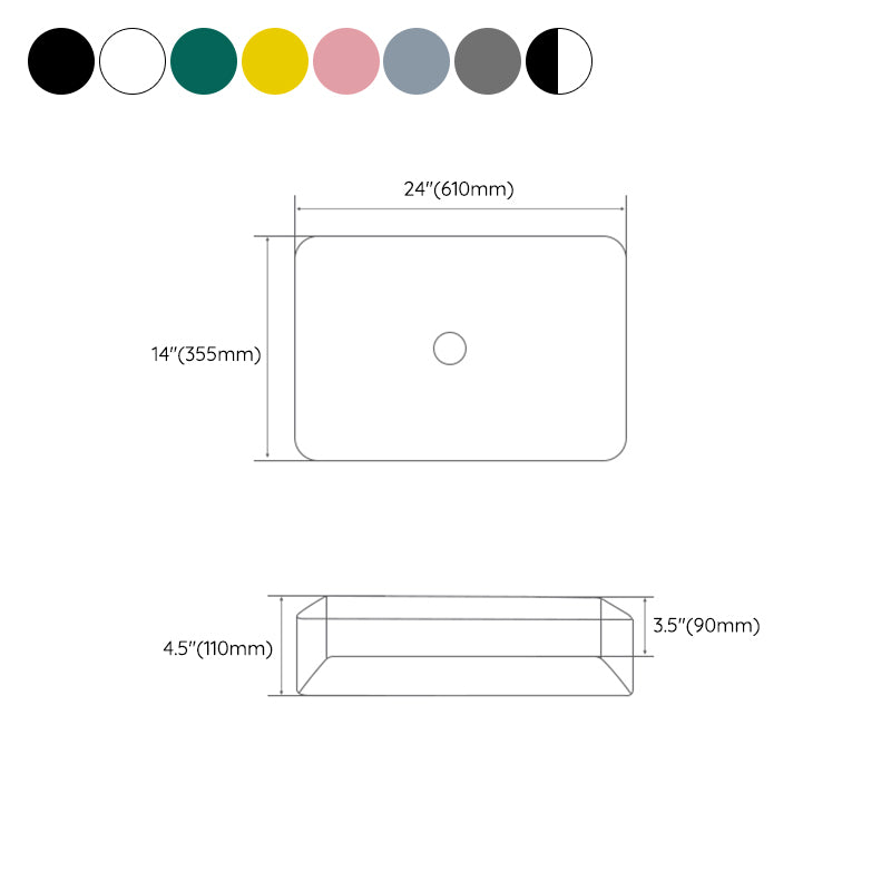 Modern Bathroom Sink Porcelain Rectangular with Drain Assembly and Faucet Vessel Sink Clearhalo 'Bathroom Remodel & Bathroom Fixtures' 'Bathroom Sinks & Faucet Components' 'Bathroom Sinks' 'bathroom_sink' 'Home Improvement' 'home_improvement' 'home_improvement_bathroom_sink' 6328106