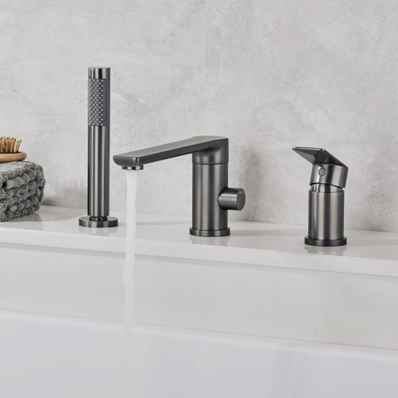 Modern Bathtub Faucet Deck Mounted Roman Tub Faucet Trim with Handshower Clearhalo 'Bathroom Remodel & Bathroom Fixtures' 'Bathtub Faucets' 'bathtub_faucets' 'Home Improvement' 'home_improvement' 'home_improvement_bathtub_faucets' 6328324