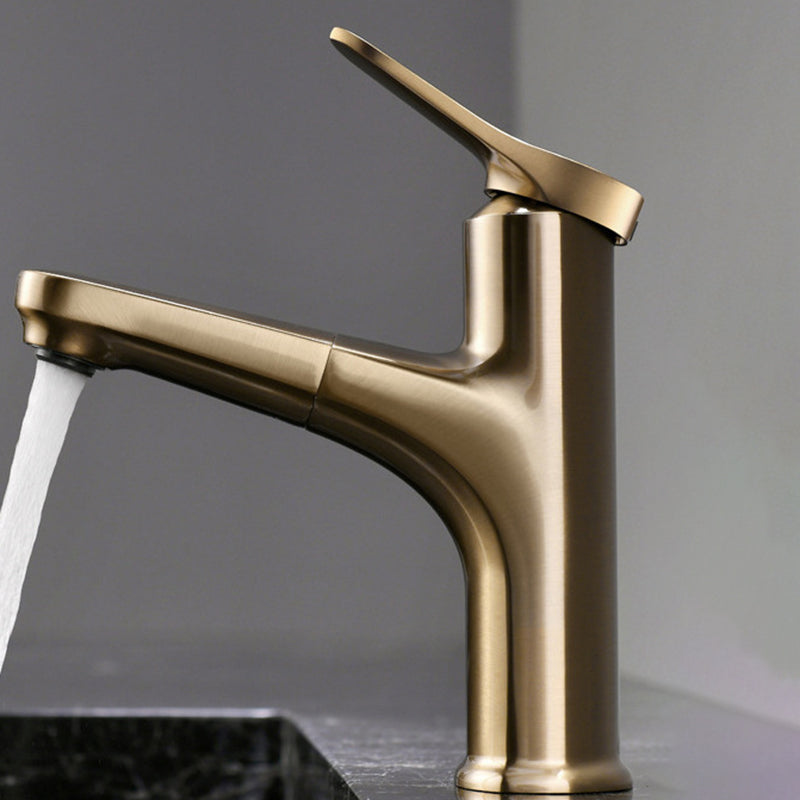 Simplicity Brass Sink Faucet Low Arc Solid Color Centerset Sink Faucet for Bathroom Gold Clearhalo 'Bathroom Remodel & Bathroom Fixtures' 'Bathroom Sink Faucets' 'Bathroom Sinks & Faucet Components' 'bathroom_sink_faucets' 'Home Improvement' 'home_improvement' 'home_improvement_bathroom_sink_faucets' 6333194