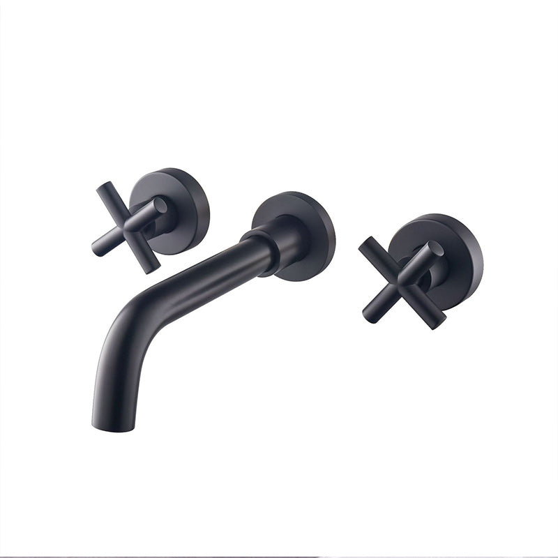 Cross Handle Wall Mounted Bathroom Faucet 3 Hole Luxury Vanity Sink Faucet Black Clearhalo 'Bathroom Remodel & Bathroom Fixtures' 'Bathroom Sink Faucets' 'Bathroom Sinks & Faucet Components' 'bathroom_sink_faucets' 'Home Improvement' 'home_improvement' 'home_improvement_bathroom_sink_faucets' 6333251