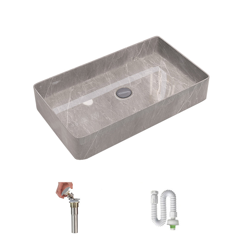 Modern Bathroom Sink Porcelain Rectangular Vessel Sink with Pop-Up Drain Grey Sink Clearhalo 'Bathroom Remodel & Bathroom Fixtures' 'Bathroom Sinks & Faucet Components' 'Bathroom Sinks' 'bathroom_sink' 'Home Improvement' 'home_improvement' 'home_improvement_bathroom_sink' 6333569