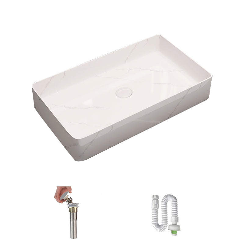 Modern Bathroom Sink Porcelain Rectangular Vessel Sink with Pop-Up Drain White Sink Clearhalo 'Bathroom Remodel & Bathroom Fixtures' 'Bathroom Sinks & Faucet Components' 'Bathroom Sinks' 'bathroom_sink' 'Home Improvement' 'home_improvement' 'home_improvement_bathroom_sink' 6333576