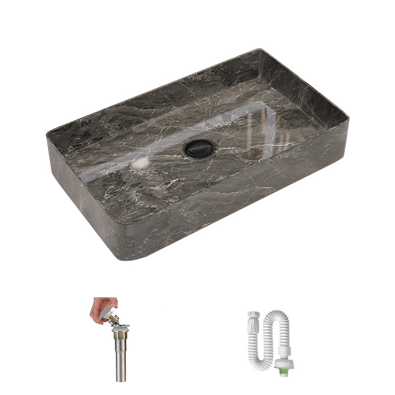 Modern Bathroom Sink Porcelain Rectangular Vessel Sink with Pop-Up Drain Black-Gray Sink Clearhalo 'Bathroom Remodel & Bathroom Fixtures' 'Bathroom Sinks & Faucet Components' 'Bathroom Sinks' 'bathroom_sink' 'Home Improvement' 'home_improvement' 'home_improvement_bathroom_sink' 6333581