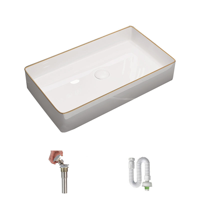 Modern Bathroom Sink Porcelain Rectangular Vessel Sink with Pop-Up Drain White-Gold Sink Clearhalo 'Bathroom Remodel & Bathroom Fixtures' 'Bathroom Sinks & Faucet Components' 'Bathroom Sinks' 'bathroom_sink' 'Home Improvement' 'home_improvement' 'home_improvement_bathroom_sink' 6333582